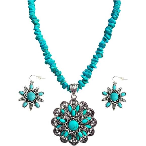 Turquoise Beaded Necklace Western Jewelry Set for Women Turquoise Necklace - Picture 1 of 6